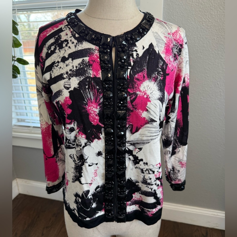 Michael Simon Artsy Embellished Cardigan Size Petite Medium